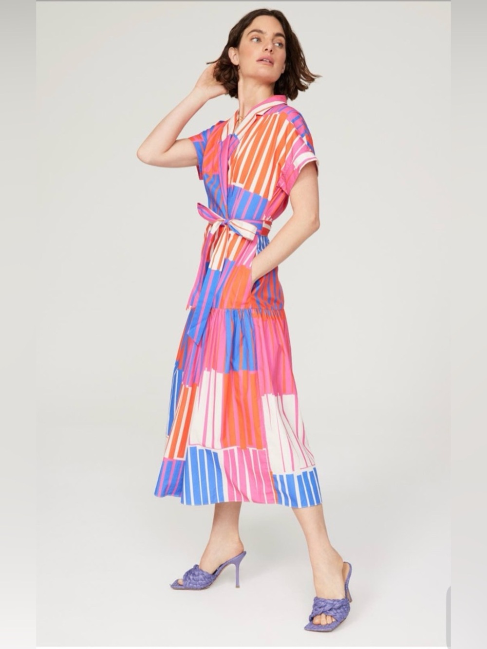 Hutch Rosen Wrap Maxi Dress XS Colorful Stripe Cotton Blue, Pink & Orange Anthro